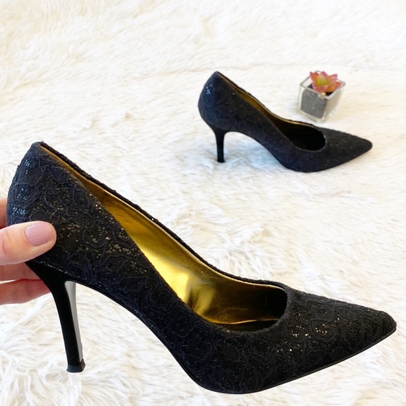 NINE WEST x Zappos Flax Black Sparkle Pointed Toe heel stiletto dress women’s 7 - Picture 3 of 9